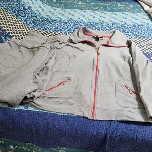 Karen Scott Gray Track Pants & Jacket Set with Red Accents